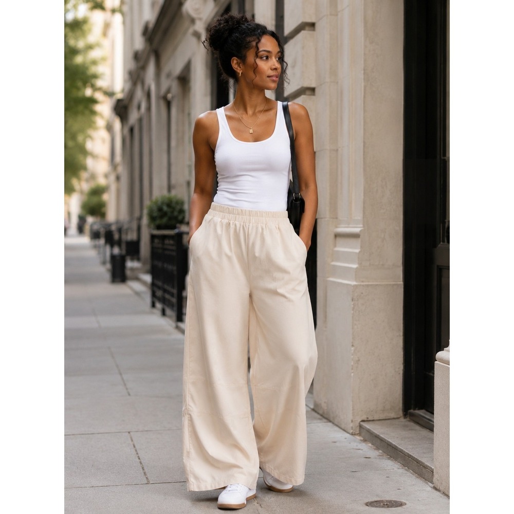 Halara high-waisted wide-leg Athleisure Activewear Ivory pants Size Small